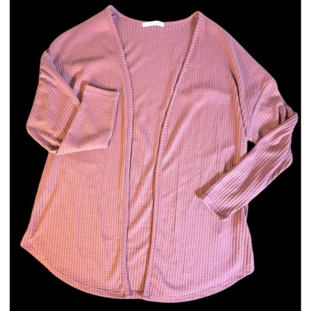 Caution To The Wind‎ Pink Open Crochet Stretch Knit Cardigan Sweater Size L